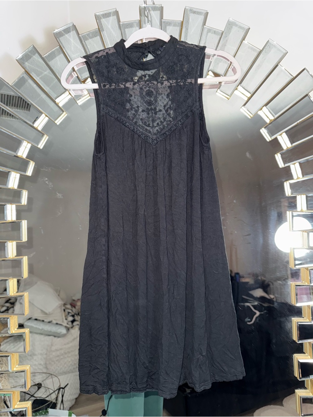 American Eagle Outfitters Black Lace Yoke Mini Dress